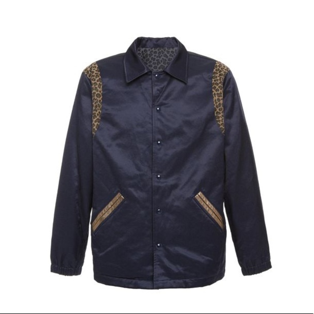Blue Leopard-print Reversible Satin Jacket
